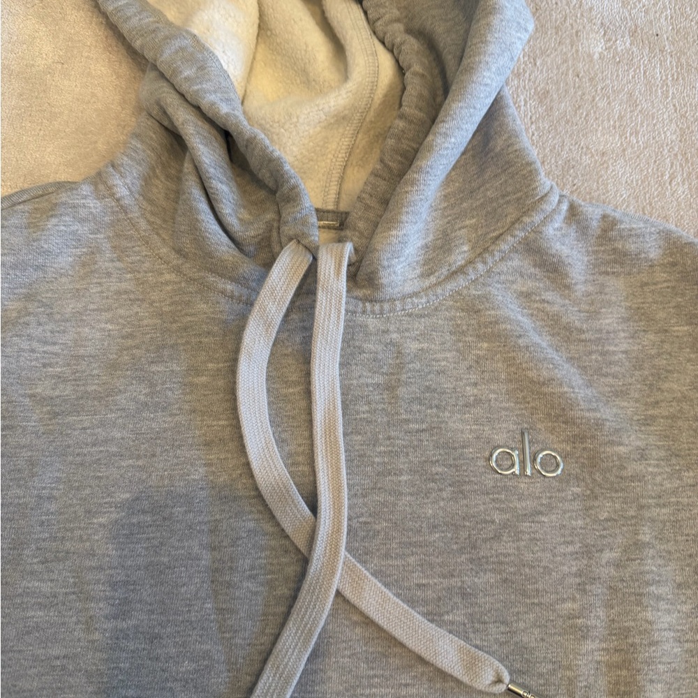 ALO Yoga Men's Gray Hoodie with Light Gray Drawstrings